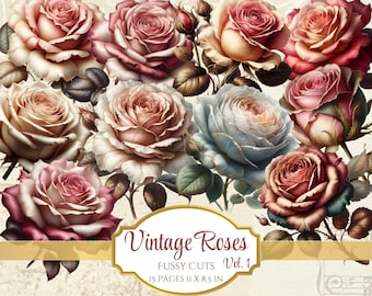 Rosas vintage con cortes recargados: Efímeras shabby chic (Descarga digital)