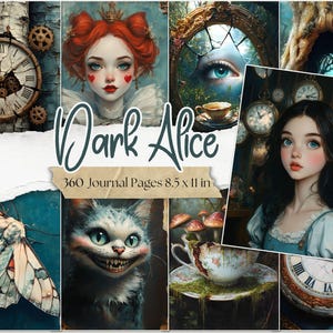 Dark Alice in Wonderland Junk Journal Pages Alice Digital Papers Printable Gothic Fairytale Ephemera Fantasy Scrapbooking Alice Adventures