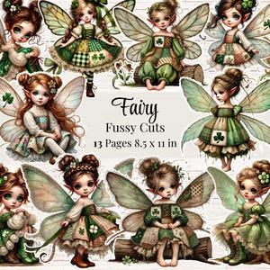 Fée de la Saint-Patrick coupes pointues fées imprimables journal indésirable irlandais Faerie scrapbooking fournitures Patchwork fabrication de cartes trèfle numérique éphémères