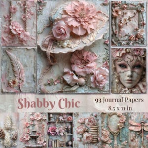 Páginas de diario basura Shabby Chic en color rosa Imprimibles Shabby Suministros para álbumes de recortes Cottagecore Collage de encaje victoriano Efímera Shabby Chic Floral Digi