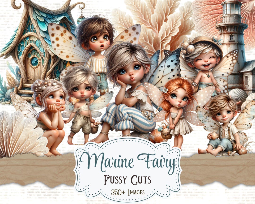 Curated visual reference: Visual Reference: Marine Fairy Fussy Cuts Coastal Ephemera Digital Download