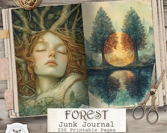 Páginas de diario creativo Bosque Encantado – Fantasía del Bosque Imprimible, Kit de Elementos Efímeros Espíritu de la Naturaleza, Descarga Digital