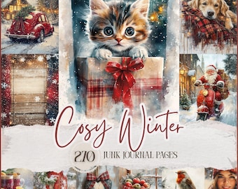 Cosy Winter Junk Journal Pages – Rustic Christmas Printables, Cottagecore Holiday Ephemera (Digital Download)