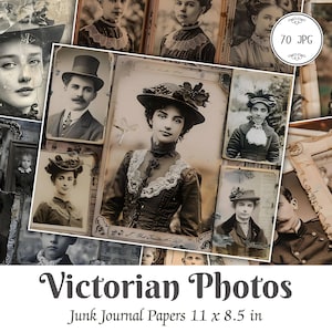 Vintage Photos Printable Junk Journal Pages, Victorian Era Photos, Digital Scrapbook Paper Kit, Antique Collage Sheets, Old Photos Ephemera