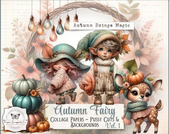 Autumn Fairy Fussy Cuts, Printable Fall Ephemera, Cottagecore Collage Papers, Art Journaling Digital Download