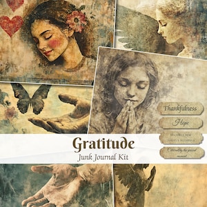 Dankbarkeit Junk Journal Kit dankbare druckbare Seiten Thanksgiving Journaling Affirmation Ephemera Achtsamkeit Printables digitaler Download