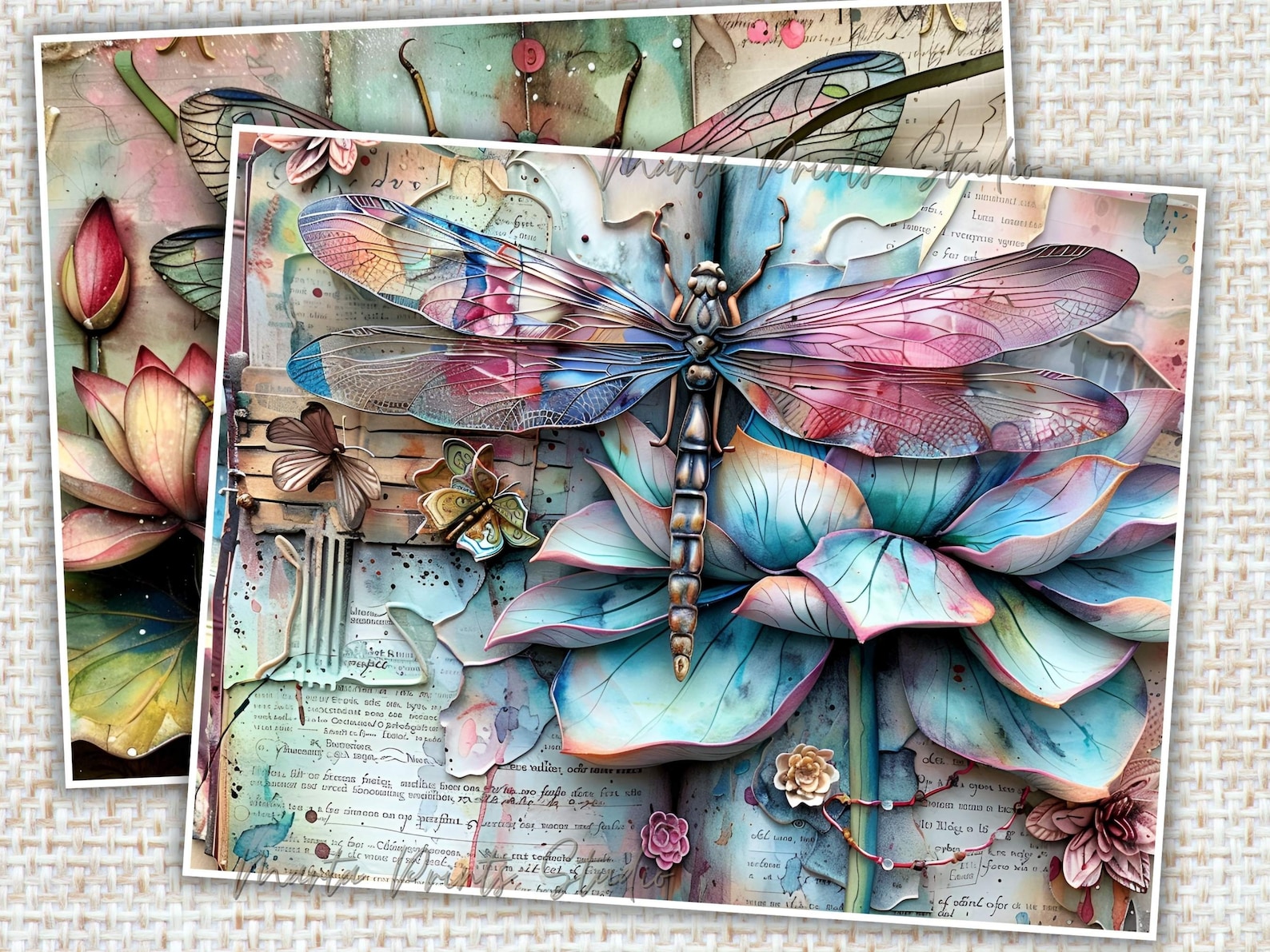 Dragonfly Junk Journal Pages: Vintage Ephemera, Scrapbook Printables ...