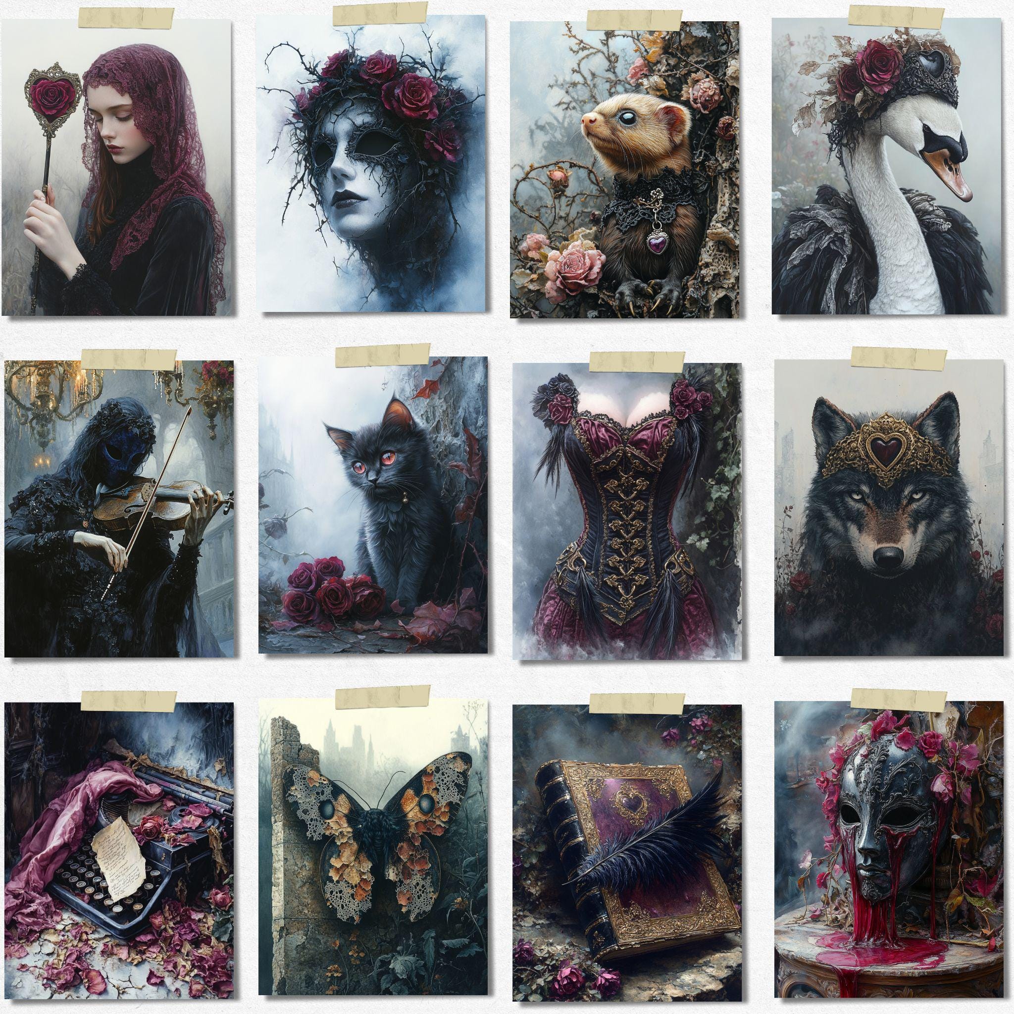 Gothic Masquerade Junk Journal Pages – Dark Romance Printable Ephemera ...