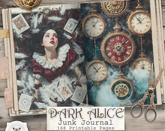 Páginas de diario basura de Alicia en el País de las Maravillas, imprimible gótico, efímera de fantasía oscura (descarga digital)