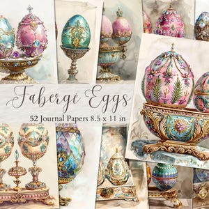 Páginas de diario basura con huevos de Fabergé Huevos de Pascua para imprimir Huevos ornamentados Suministros para álbumes de recortes Huevos rusos Efímeras Papeles digitales de Pascua vintage