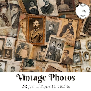 Vintage foto's afdrukbare ongewenste dagboekpagina's, foto's Victoriaanse tijdperk, digitale plakboekkit, antiek collageblad, oude foto's, kortstondige