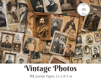 Vintage Photos Printable Junk Journal Pages, Victorian Era Photos, Digital Scrapbook Paper Kit, Antique Collage Sheet, Old Photos Ephemera