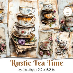 Páginas para impressão de diário de chá vintage, kit de diário de chá da tarde rústico, papel de diário de chá shabby chic, itens efêmeros de xícara de chá vintage
