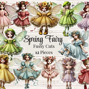 Fée printanière coupes pointilleuses Stickers imprimables fées Journal indésirable fantaisiste Fournitures pour albums féeriques Cartes ATC numériques Fée des fleurs éphémères