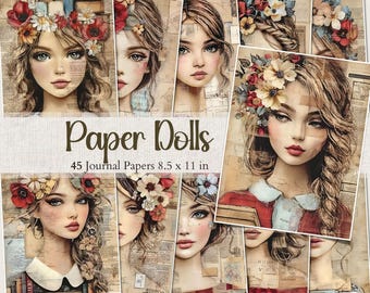 Whimsical Paper Dolls: Vintage Junk Journal Ephemera (Digital Download)