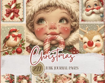 Christmas Junk Journal Pages – Holiday Printables, Vintage Xmas Scrapbook Ephemera, Digital Download