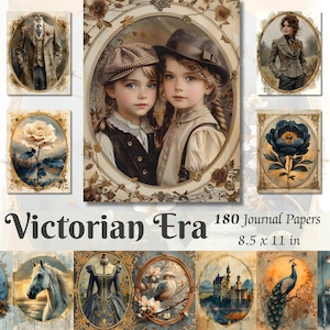 Pagine di diario vittoriano Junk, stampabili vittoriani, effimeri dell'era vittoriana, carte per scrapbooking antiche, foglio di collage romantico, download digitale