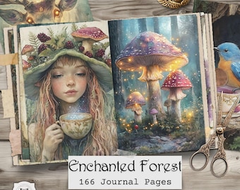 Enchanted Forest-junkdagboekpagina's – Fairy Woodland afdrukbare ephemera, digitale download