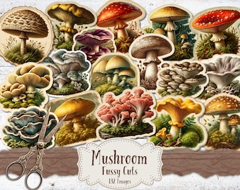 Vintage paddestoelen kieskeurig: kortstondige Cottagecore plakboek (digitale download)
