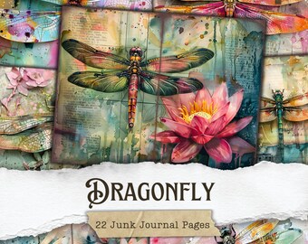 Dragonfly Junk Journal Pages Dragonfly Printables Nature Scrapbook Supplies Vintage Dragonfly Ephemera Collage Sheets Lilly Backgrounds