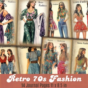 Stampabili di moda vintage anni '70 Pagine di diario di moda anni '70 Retro Chic Scrapbooking Fogli di collage Boho Ephemera anni '70 Download digitale