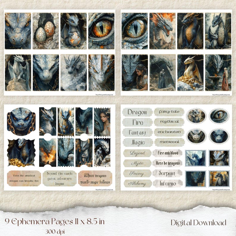 Dragon Junk Journal Kit: Mystical Ephemera, Medieval Pages (Digital Download) image 8