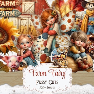 Fata Fussy Cuts Stampabili Rustici da Fattoria Raccolto Ritagli di Giornale di Ritagli Cottagecore Forniture per Album di Ritagli Digitali Autunnali Fata Effimera