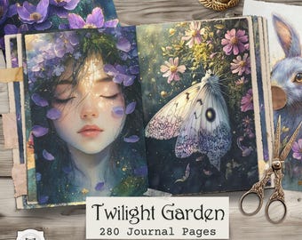 Páginas de diario basura de Hadas del Crepúsculo: efímeras florales místicas imprimibles, papeles de scrapbooking de jardín, descarga digital