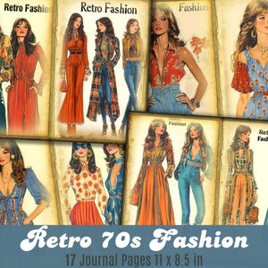 Stampabili di moda vintage anni '70 Pagine di diario di moda anni '70 Retro Chic Scrapbooking Fogli di collage Boho Ephemera anni '70 Download digitale