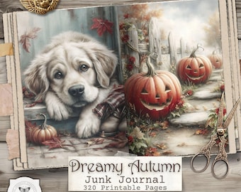 Herbst Junk Journal Seiten: Rustikale Herbst Scrapbook Papiere zum ausdrucken (digitaler Download)