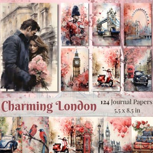 London Junk Journal Pages England Printables British Scrapbooking Papers Big Ben Red Bus Mixed Media Collage Sheets Vintage London Ephemera
