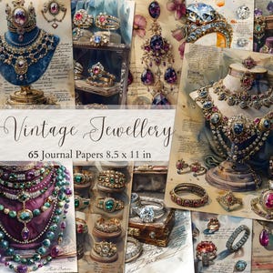 Vintage Schmuck Junk-Journal Seiten viktorianische Halskette Digitale Papiere Antique Scrapbook Lieferungen Schmuck Ephemera viktorianischen Collage Sheets