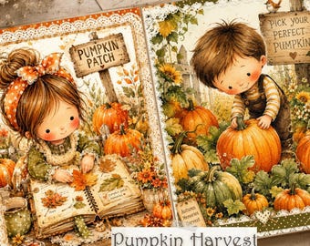 Pumpkin Harvest Junk Journal Kit, Autumn Junk Journal Pages, Printable Pumpkin Papers, Fall Ephemera, Digital Download