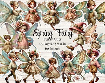 Puede incluir: Un paquete de papel digital con 60 imágenes de hadas de primavera con alas, flores y cestas. Las imágenes miden 8,5 pulgadas por 11 pulgadas y son perfectas para manualidades y scrapbooking.