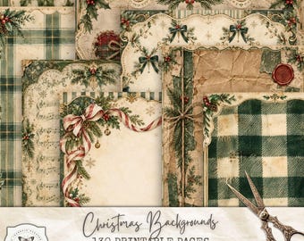 Vintage Christmas Background Papers, 130 Printable Junk Journal Pages, Christmas Digital Paper, Victorian Scrapbook