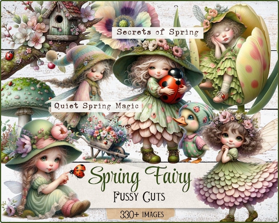 Spring Fairy Fussy Cuts – Garden Printable Ephemera, Enchanted Spring Scrapbooking, Digital Download