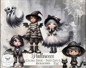 Halloween Fussy Cuts, Printable Collage Papers, Art Journaling, Gothic Ephemera, Spooky Digital Download
