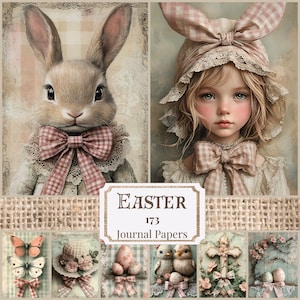 Páginas de diario basura de Pascua Imprimibles de Pascua vintage Suministros para hacer álbumes de recortes de primavera Papeles digitales de Pascua Efímeras de conejito de Pascua Collage de primavera