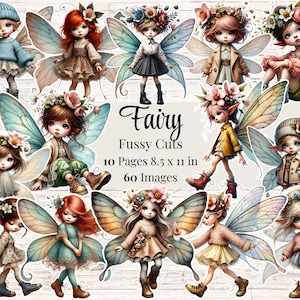 Stickers coupes capricieux fées Imprimables féeriques Journal indésirable fantaisiste Fournitures pour albums féeriques Téléchargement numérique Cartes ATC Éphémères féeriques du printemps
