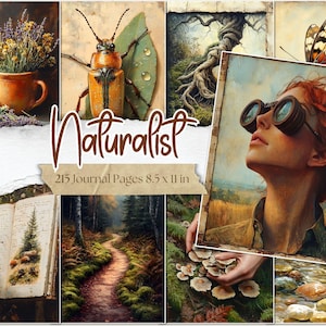 Pagine di diario di spazzatura naturalista Carte digitali botaniche Natura vintage Stampabili Foresta Animali Album di ritagli Fauna selvatica Effimere per diari di spazzatura