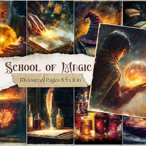 Pages du journal indésirable de l'école de magie Kit de journal indésirable de l'école de magie Papiers numériques sorcier(e)s sorcier(e)s Scrapbooking vintage Witch Academy Ephemera