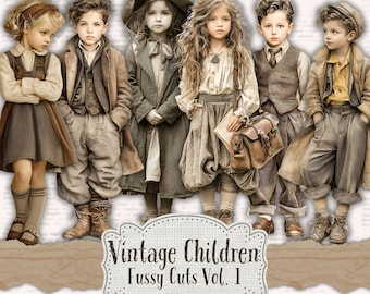 Vintage Children Fussy Cuts: Victorian Ephemera, Junk Journal Digi Kit (Digital Download)