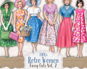 1960s Retro Paper Dolls Fussy Cuts, Vintage Fashion Ephemera (Digital Download)