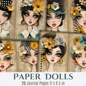 Paper Dolls Junk Journal Pages Vintage Dolls Digital Papers Dolls Printables Whimsical Scrapbooking Collage Sheets Paper Doll Ephemera