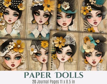 Vintage Paper Dolls Junk Journal Pages: Printable Ephemera (Digital Download)