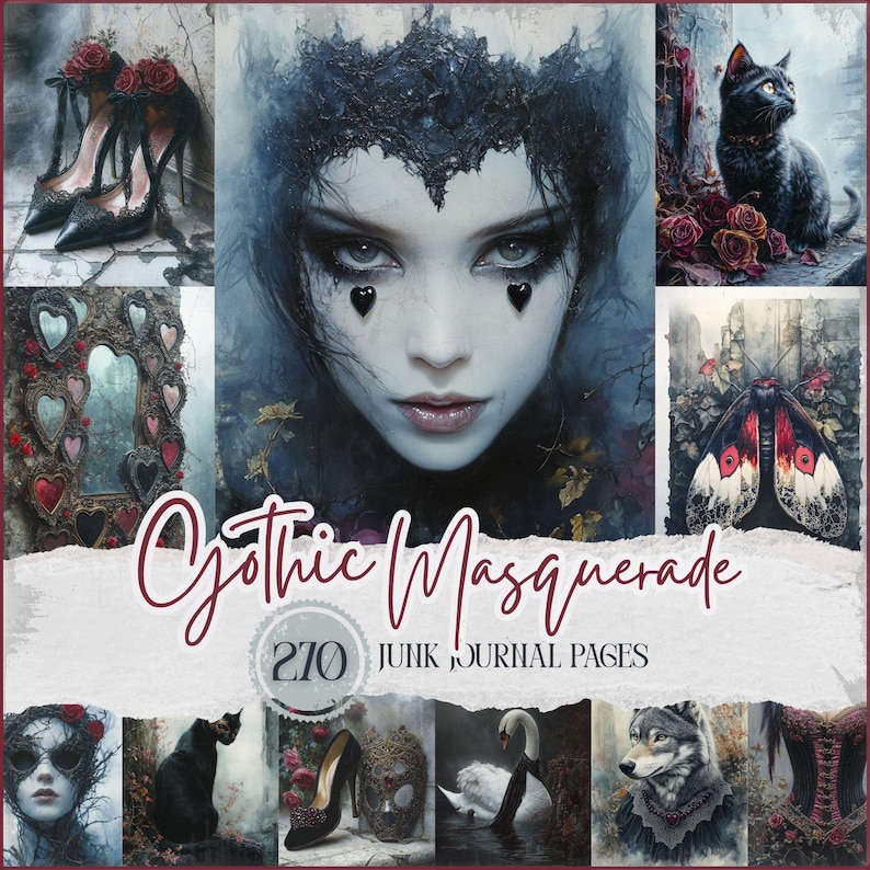 Gothic Masquerade Junk Journal Pages – Dark Romance Printable Ephemera ...