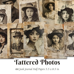 Vintage Tattered Photos Ephemera, Victorian Era Portraits Junk Journal, 1900s Printable Photos, Digital Scrapbook Kit, Old Photos, Sepia