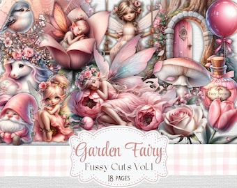 Pink Garden Fairy Fussy Cuts: Floral Junk Journal Ephemera (Digital Download)
