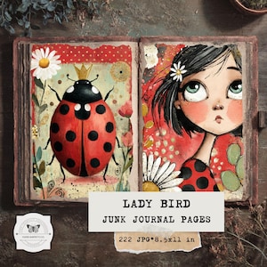 Páginas de diario Ladybird Junk: Kit imprimible de lunares rojos, efímeras de la naturaleza, descarga digital