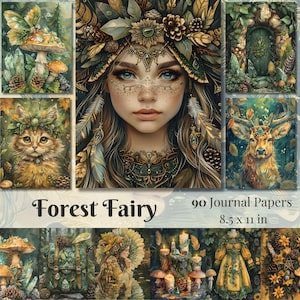 Pagine del diario Forest FairyJunk, materiale stampabile per fate, kit magico per scrapbooking, carte digitali Whimsical Woodland, fogli di collage Enchanted Forest